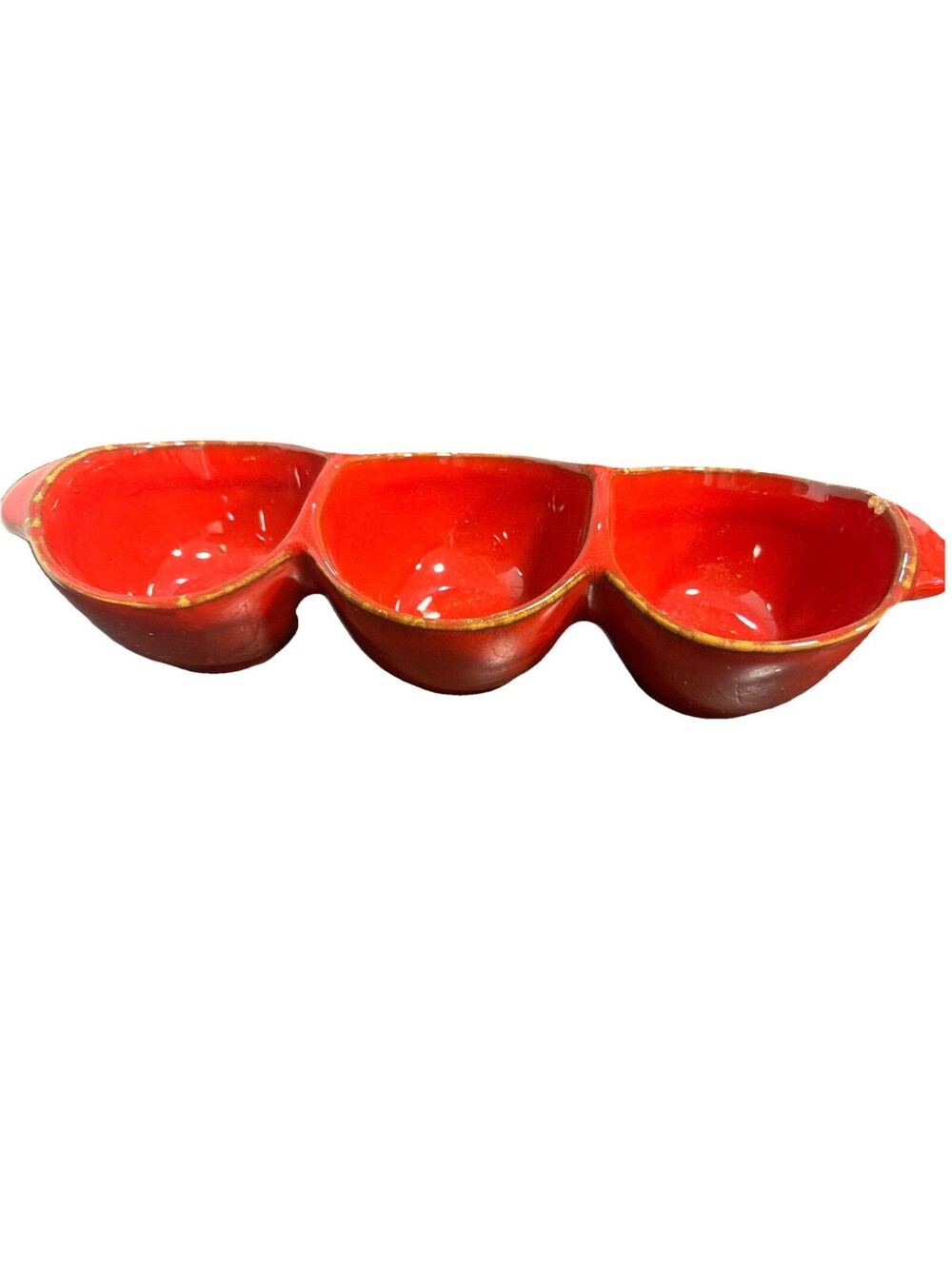 Vietri Rosso Vecchio Red 3 Part Relish Condiment Serving Dish Rustic Rim 12.5”